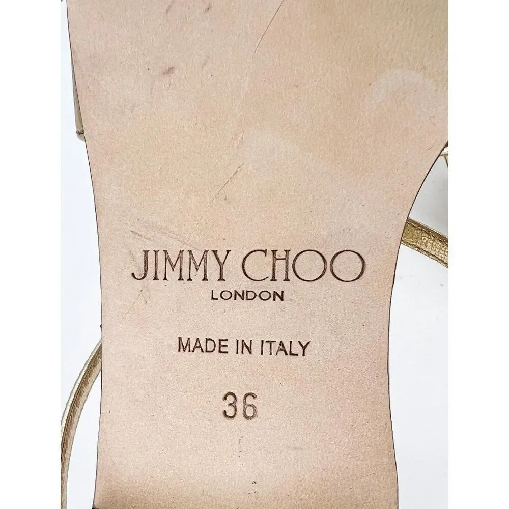 JIMMY CHOO Anise Gold Square Open Toe Flat Strappy Slip-On Sandals Size EU36 - Picture 10 of 10